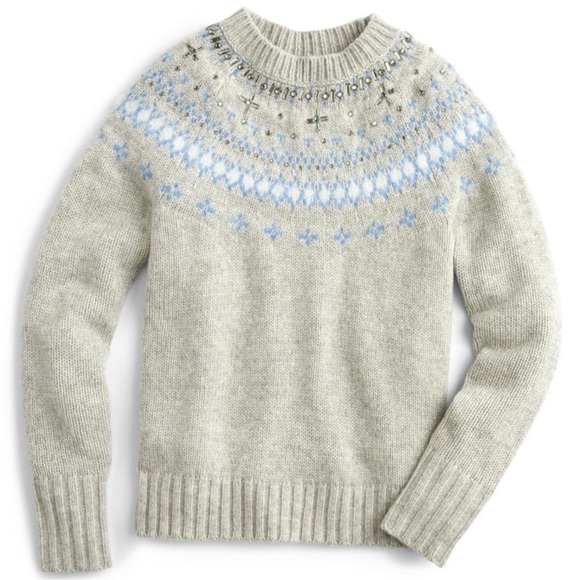 J. Crew Nordic fair isle embellished lambswool blend grey sweater K5301 size XS - Picture 1 of 10